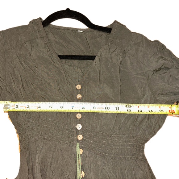 Olive Green Boho Maxi Dress with Button Front & Tassel Tie Size Medium - Picture 4 of 7